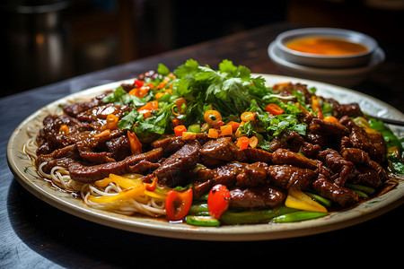 竹笋牛肉肉蔬丰盛的一碗饭背景