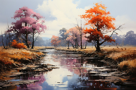 秋日河畔背景图片