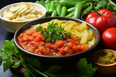 美味清爽的蔬菜炖汤背景图片