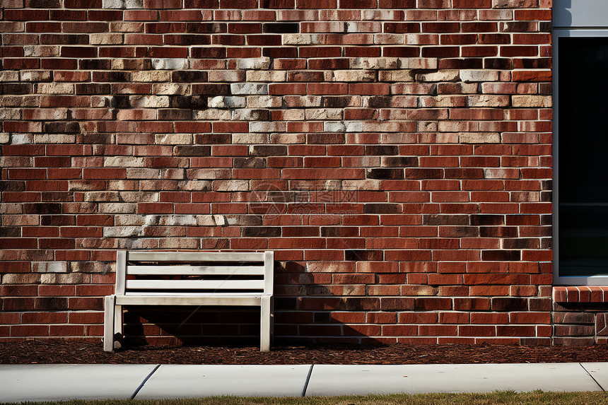 砖砌建筑旁的一张椅子图片