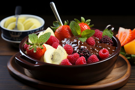 美味的巧克力水果盘高清图片