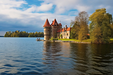 湖中城堡背景图片