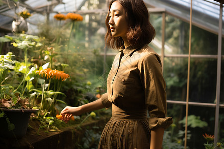 花园里面的漂亮女孩背景图片