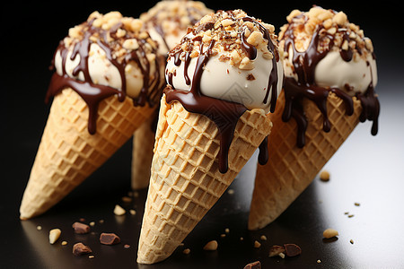 美味的巧克力坚果冰淇淋背景图片