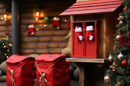 圣诞节红色的邮箱背景图片
