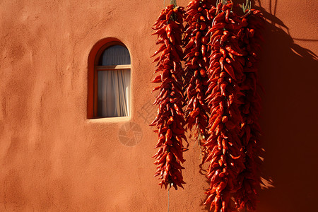 建筑墙壁上的辣椒背景图片
