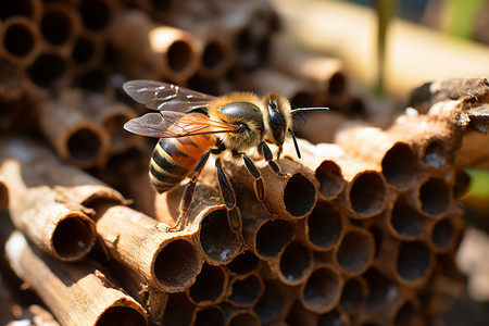 木材上的蜜蜂背景图片
