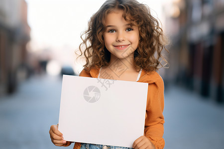 小女孩手持一块白色牌子背景图片