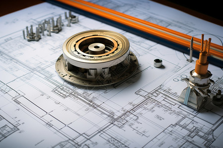 桌面上的图纸和测量表高清图片
