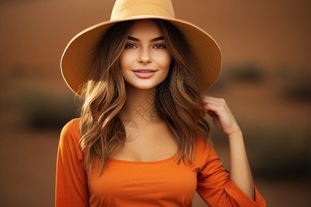 戴着圆帽子的年轻女性背景图片