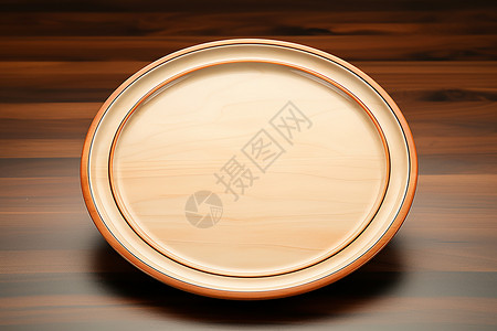 金边盘子木桌上的盘子背景