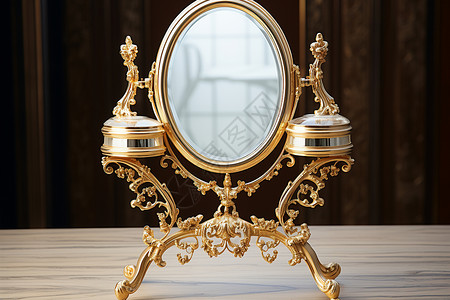 桌子上的金色镜子背景图片