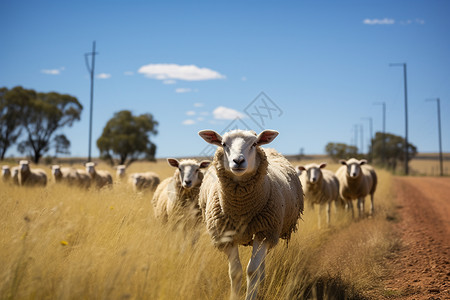 田野中放牧的绵羊背景图片