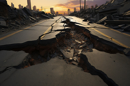地震后碎裂的公路背景图片