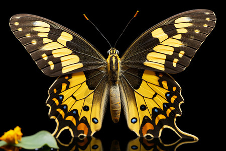 野生黑桑葚黄黑色的蝴蝶插画