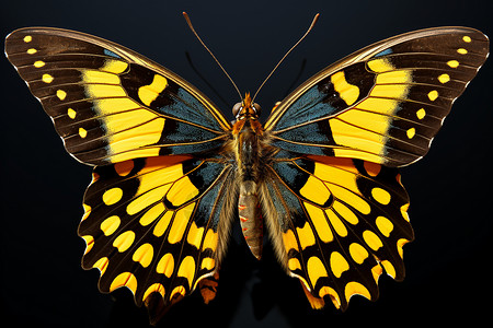 黑色抽象翅膀黑色背景中美丽的蝴蝶插画