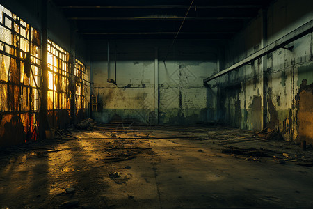 废墟工厂的窗户背景图片