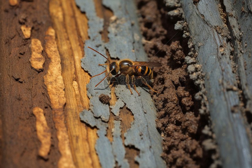 大树泥土上的蜜蜂图片