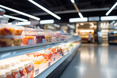 超市食品货架食品陈列在货架上背景