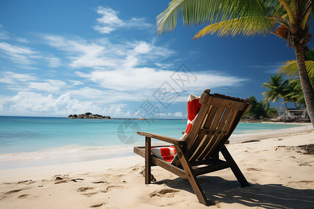 沙滩椅边的椰树背景图片