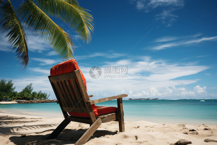 海滩上一把躺椅图片