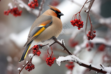 冬季树枝上的小鸟背景图片