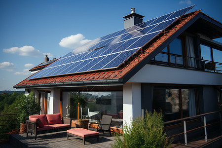 屋顶现代房屋中的新能源发电设备背景
