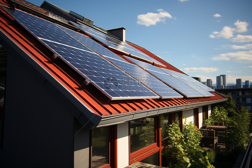 房屋屋顶的太阳能发电设备图片