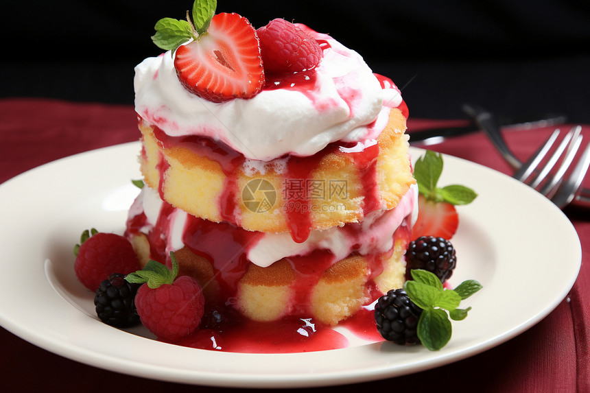 甜蜜诱人的草莓奶油蛋糕图片