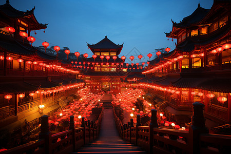 灯笼古风素材夜幕下中式古风的传统建筑背景