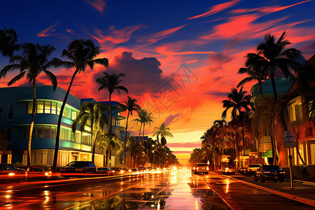 黄昏的城市街道背景图片