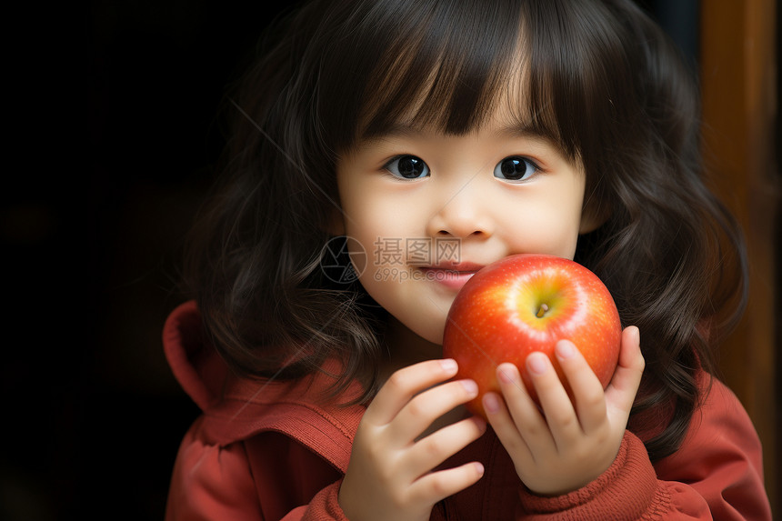拿着红苹果的女孩图片