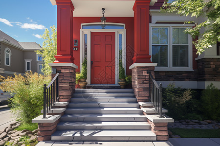 装红色木门的房子高清图片