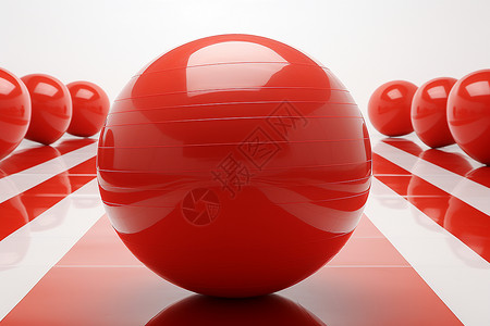 红白条纹沙滩椅红白空间里的橡胶球设计图片