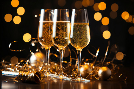 圣诞庆典中的三杯香槟背景图片