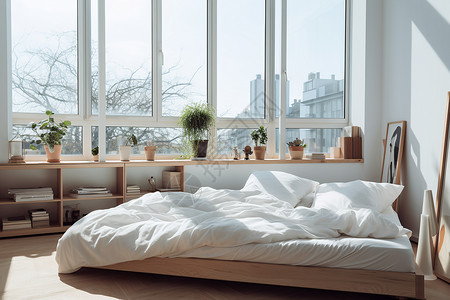 现代木质卧室的阳光温馨背景图片