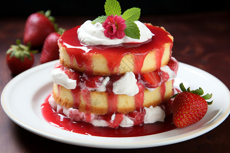 甜品店的草莓奶油蛋糕背景图片