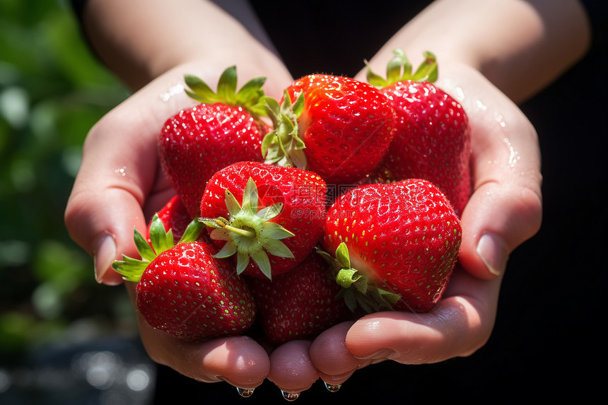 手掌中成熟的草莓图片