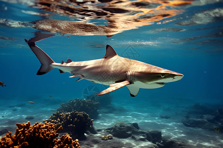 海洋中的野生鲨鱼背景图片