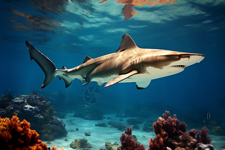 海底游动的鲨鱼背景图片