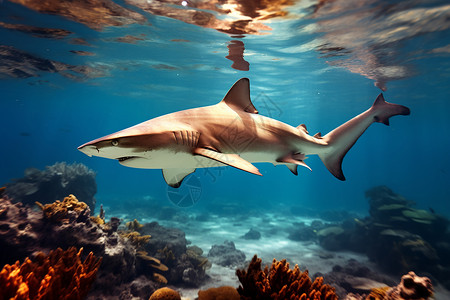野生无动海洋中游动的鲨鱼背景