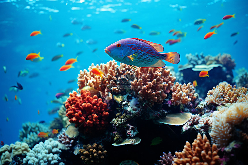 海底的珊瑚和野生鱼类图片