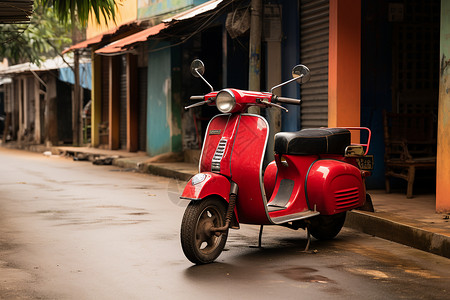 城市街道上的红色摩托车背景图片