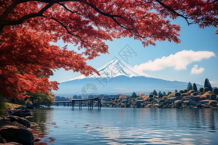 秋日雪山山湖畔背景图片