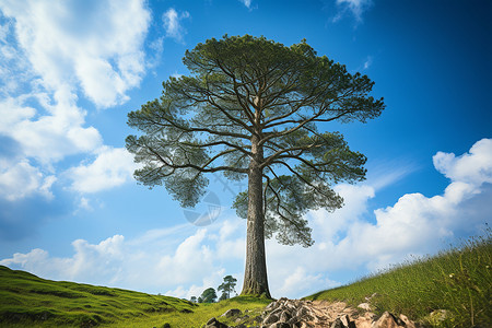 一棵山坡上的树背景图片