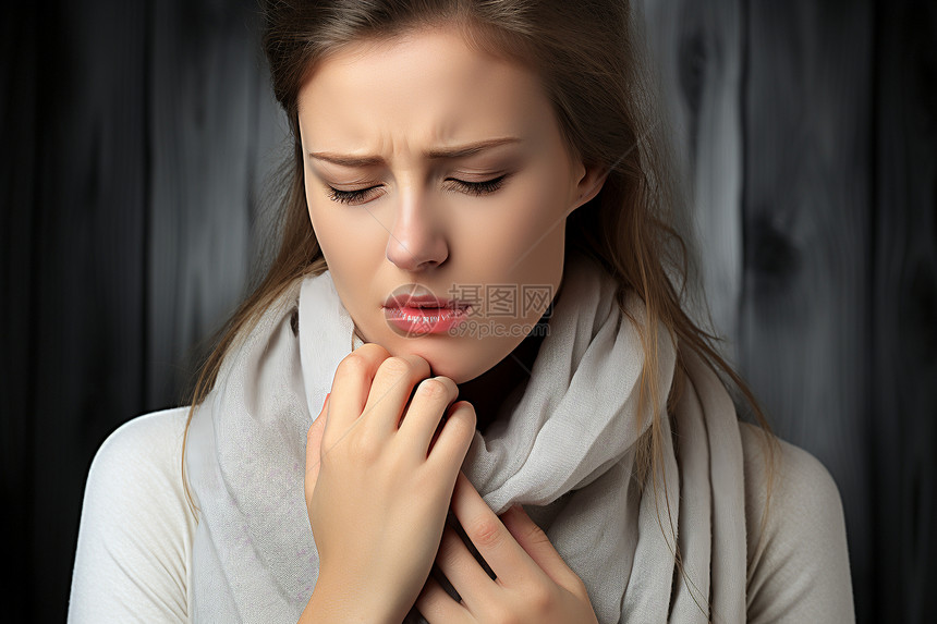 感冒喉咙疼痛的外国女子图片