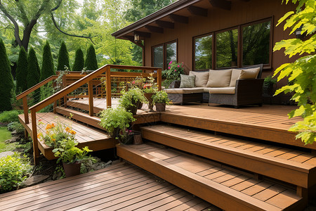 木制露台的楼梯背景图片