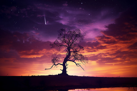 紫色夜空下的流星背景图片