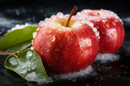 雪地苹果两个苹果在雪地里背景