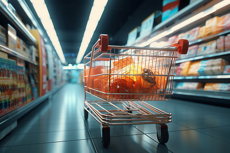 超市积分超市货架下的购物车设计图片
